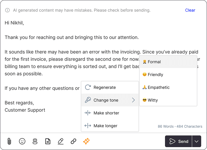 Contextual responses screenshot